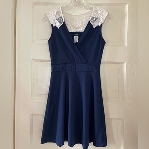Short Blue with White Lace Dress